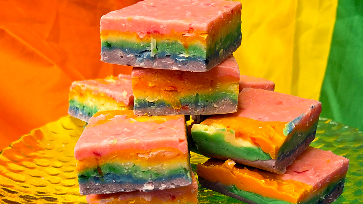 Rainbow-Layered Coconut Fudge